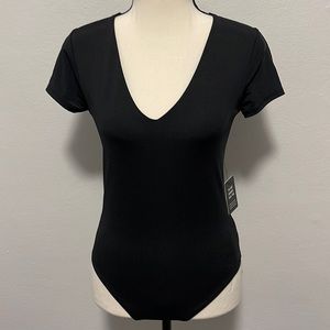 Express - V Neck black Contour Thong Bodysuit Onesie